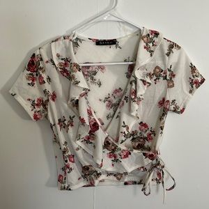 flower pattern v-neck crop top